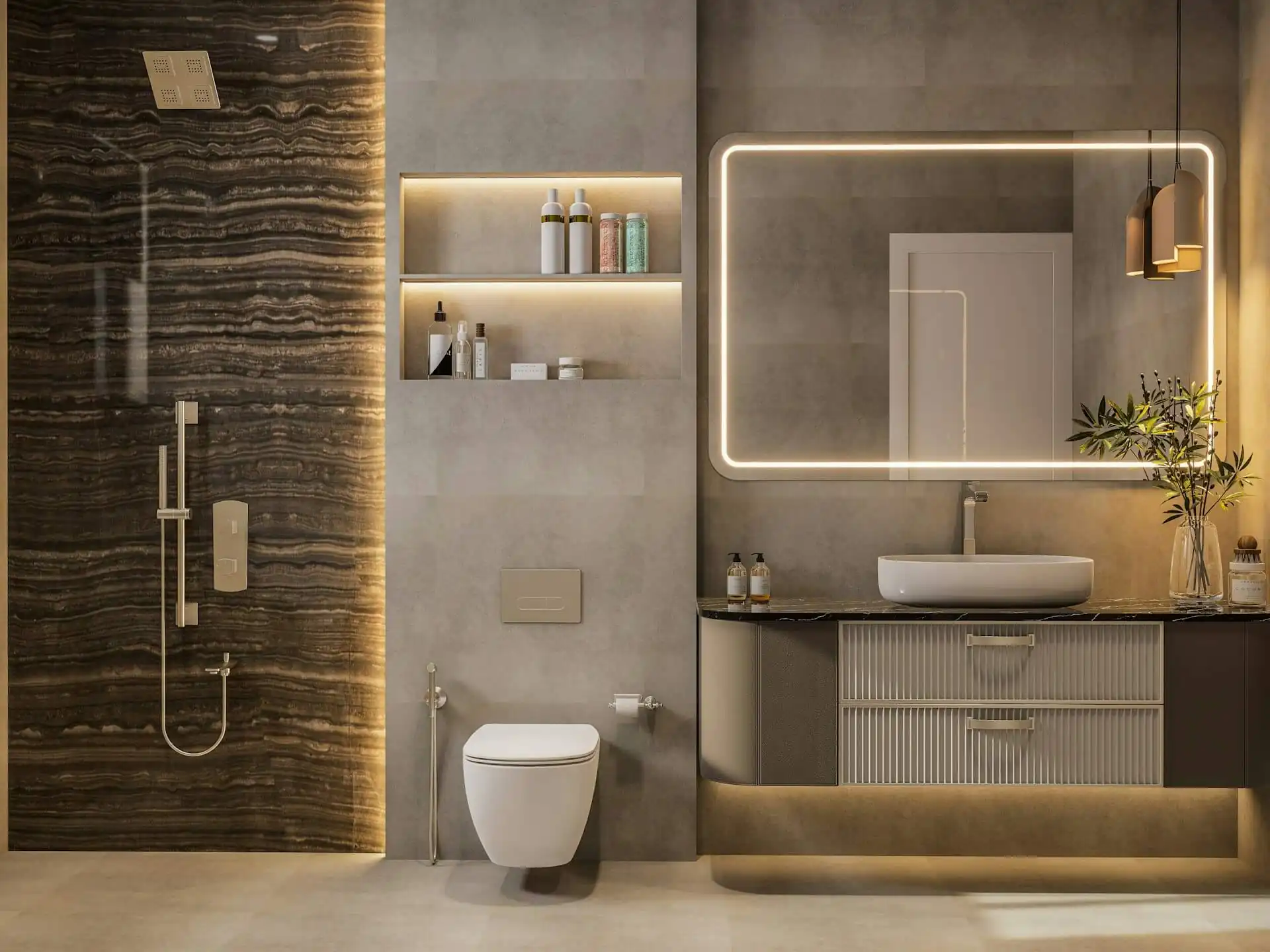 Espejo de baño con iluminación LED perimetral integrada y sistema antivaho