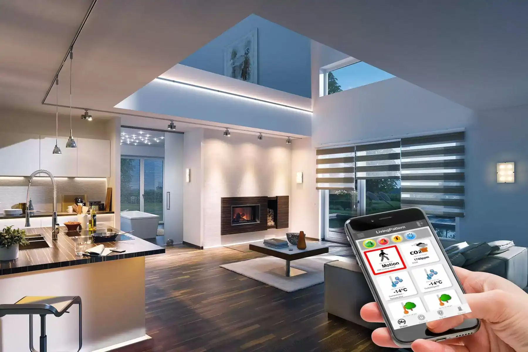 Sistema domótico con control inteligente de iluminación y persianas desde app móvil