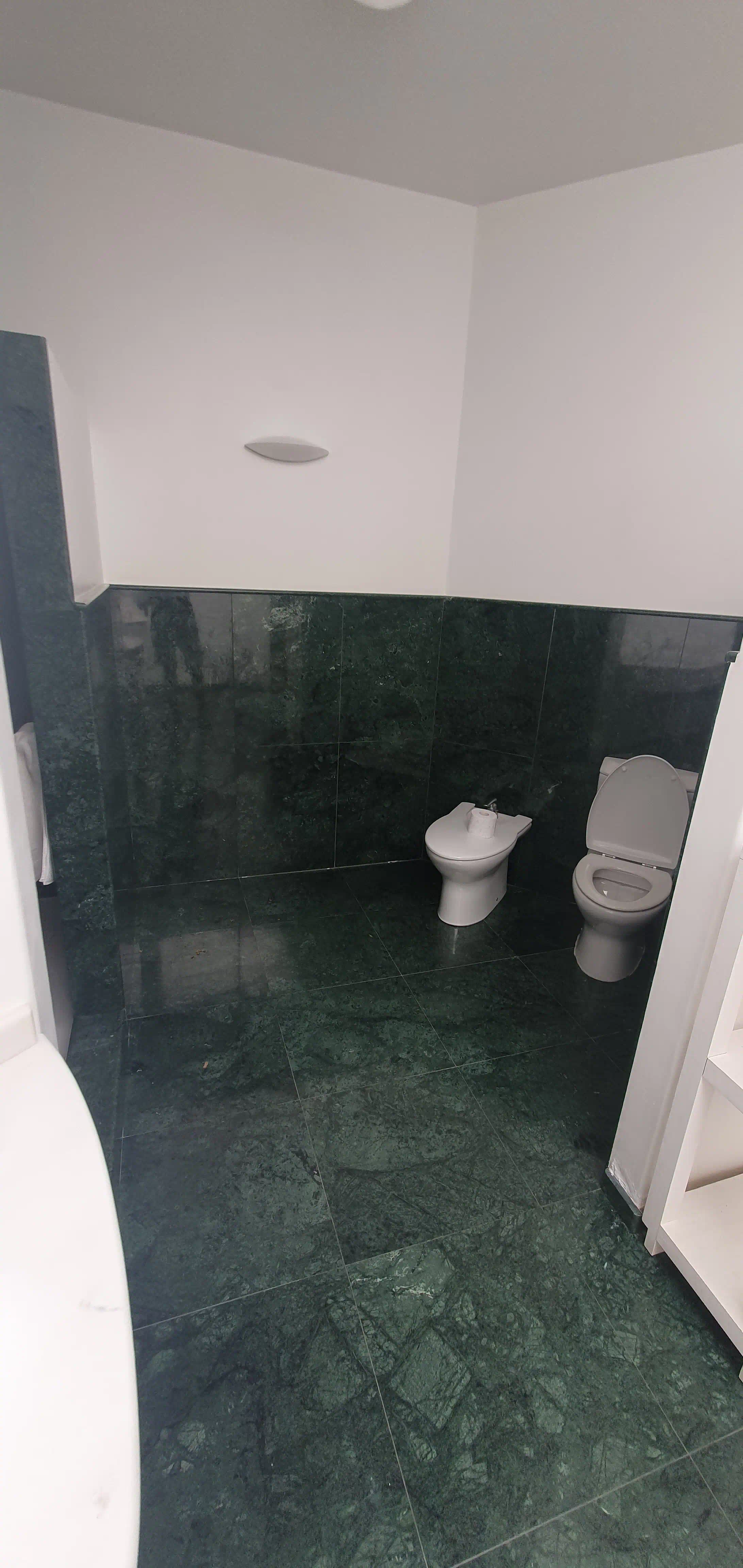 Detalle de alicatado antiguo y mobiliario del baño en quinta antes de demoler